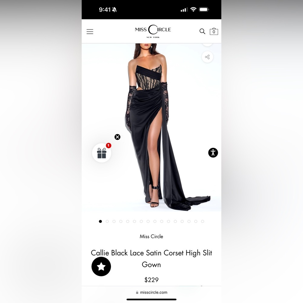 Callie Black Lace Satin Corset High Slit Gown